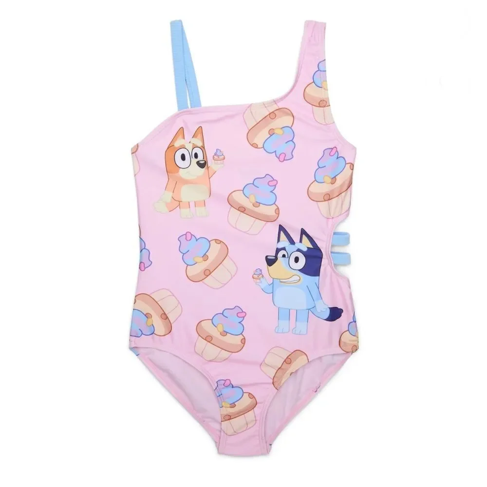 Bluey and Bingo Girls Cupcake Graphic One-Piece Swimsuit with UPF 50+, Size L